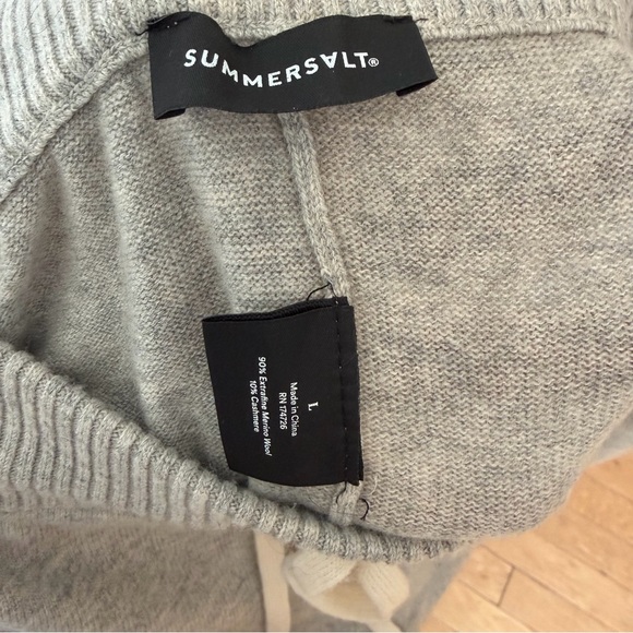 summersalt Gray Knit Cashmere Wool Drawstring Joggers with Cream Tie - Picture 5 of 7